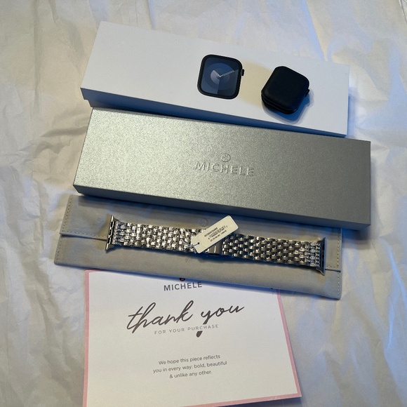 Michele/Apple Jewelry - MICHELE Diamond Apple Link Watch Strap Stainless Steel with Apple Watch NWT